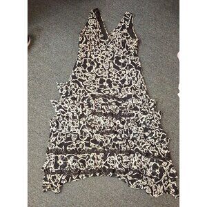 Magick Dress Womens XL Black White Floral V-Neck Ruffled Asymmetrical Hem Y2K